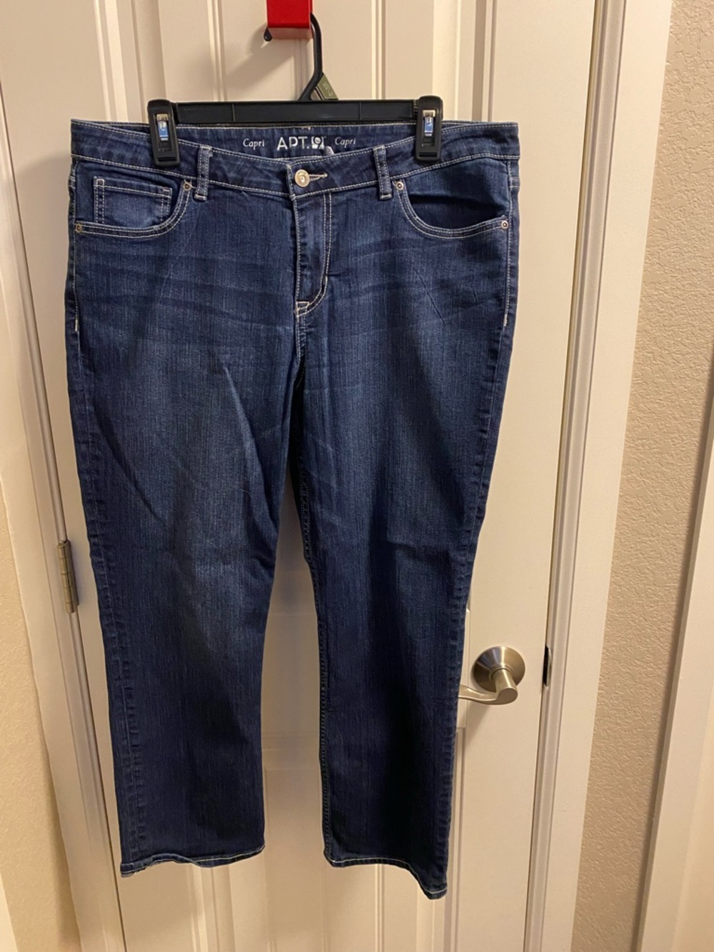 Apt 9 Jeans 14 Capri Length Dark Blue Stretch Bling Pocket Denim Capris